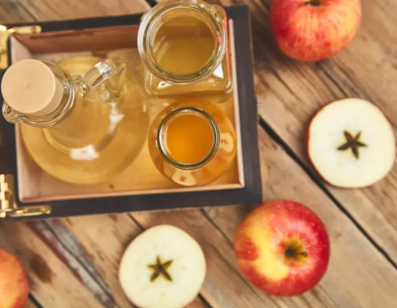 apple cider vinegar on a tray